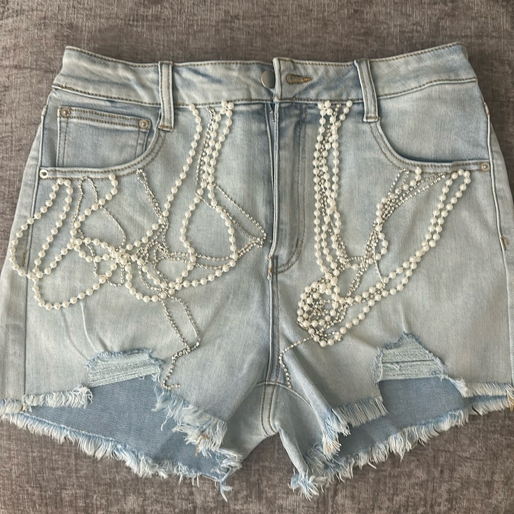 Material girl world Embellished denim shorts
